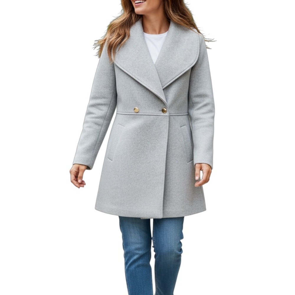 Kenneth Cole New York Women's Gray Double Breasted Peacoat Sz Med